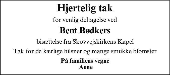 Dødsannonce for Bent Bødker