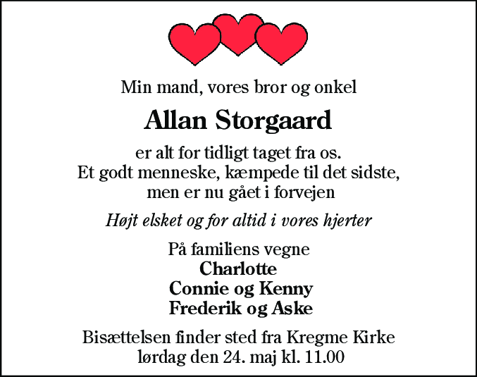 Dødsannonce for Allan Storgaard