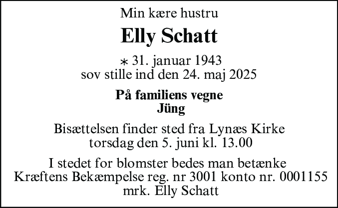 Dødsannonce for Elly Elisabeth Schatt