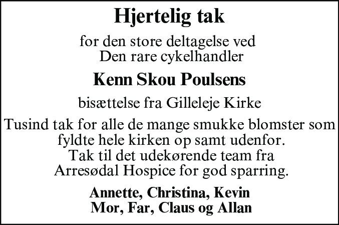 Dødsannonce for Kenn Skou Poulsen