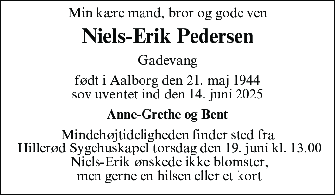 Dødsannonce for Niels Erik Pedersen