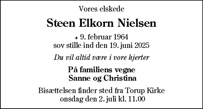 Dødsannonce for Steen Elkorn Nielsen