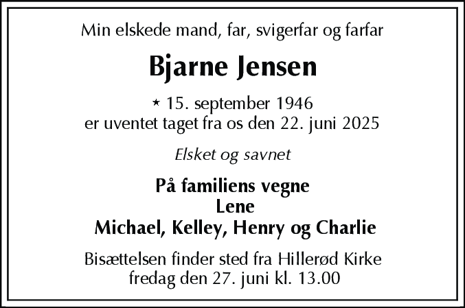 Dødsannonce for Bjarne Helge Jensen