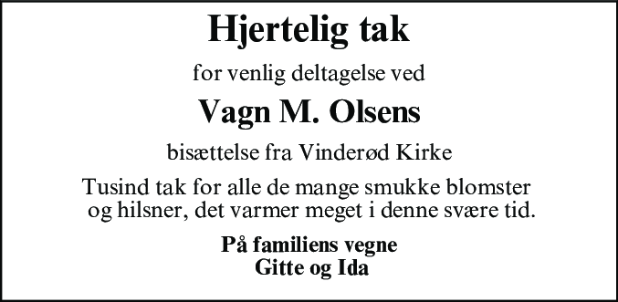 Dødsannonce for Vagn Mogens Olsen