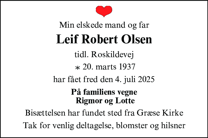 Dødsannonce for Leif Robert Olsen