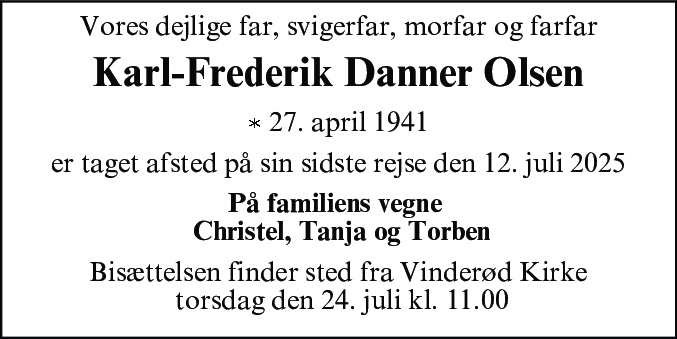 Dødsannonce for Karl-Frederik Danner Olsen