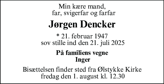 Dødsannonce for Jørgen Dencker
