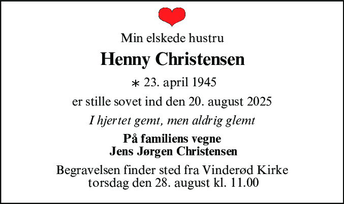 Dødsannonce for Karin Henny Sørine Christensen