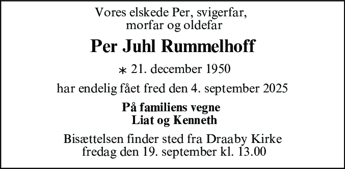 Dødsannonce for Per Juhl Rummelhoff