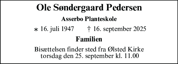 Dødsannonce for Ole Søndergaard Pedersen