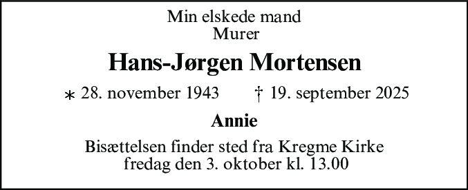 Dødsannonce for Hans-Jørgen Mortensen