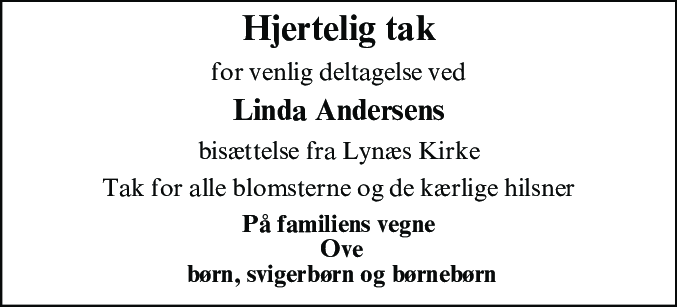 Dødsannonce for Linda Erna Yvonna Andersen