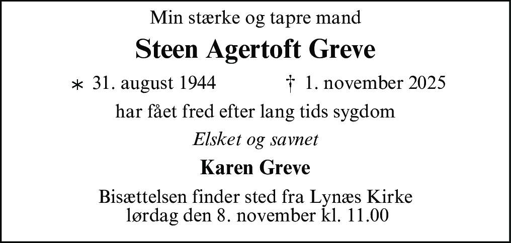 Dødsannonce for Steen Agertoft Greve