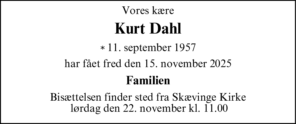 Dødsannonce for Kurt Dahl