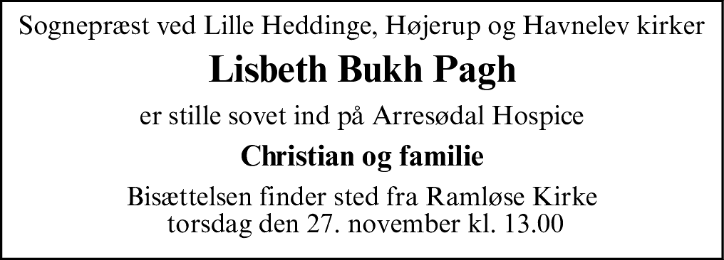 Dødsannonce for Lisbeth Bukh Pagh
