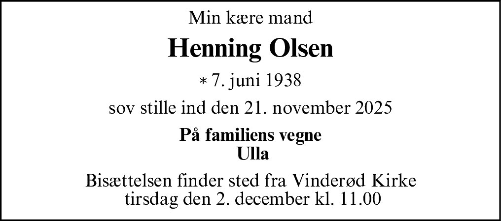 Dødsannonce for Henning Olsen
