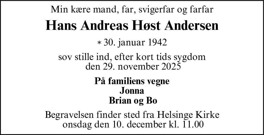 Dødsannonce for Hans Andreas Høst Andersen