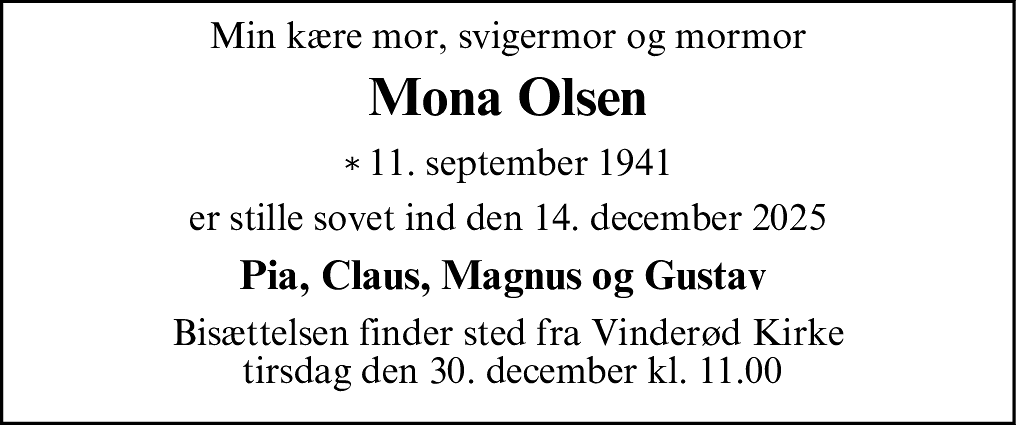 Dødsannonce for Mona Helene Olsen