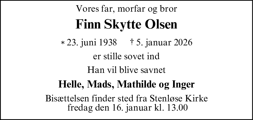 Dødsannonce for Finn Skytte Olsen