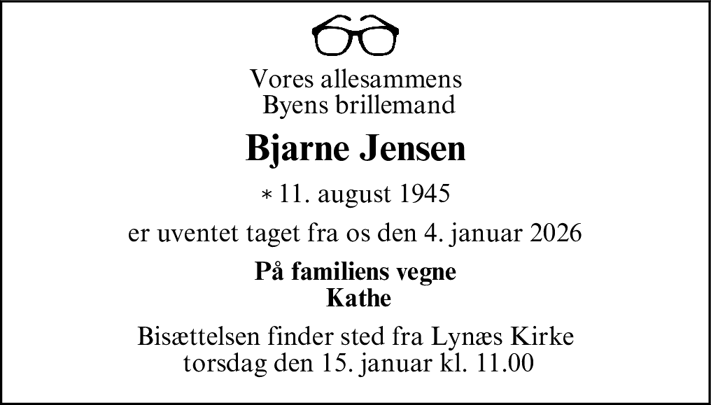 Dødsannonce for Bjarne Anders Jensen
