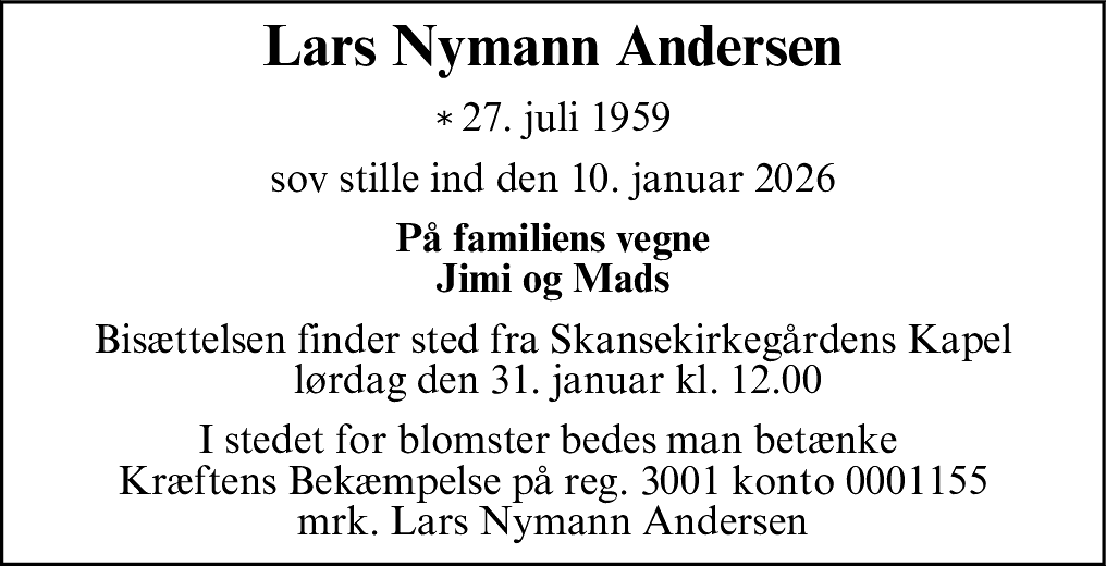 Dødsannonce for Lars Nymann Andersen