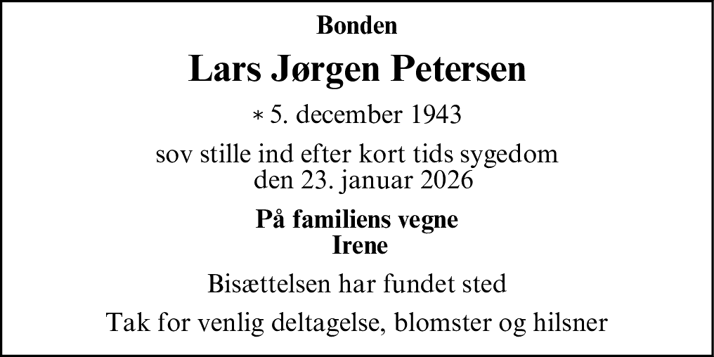 Dødsannonce for Lars Jørgen Petersen