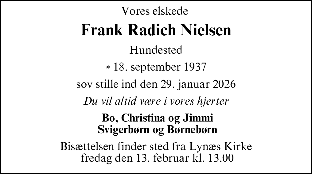 Dødsannonce for Frank Radich Nielsen