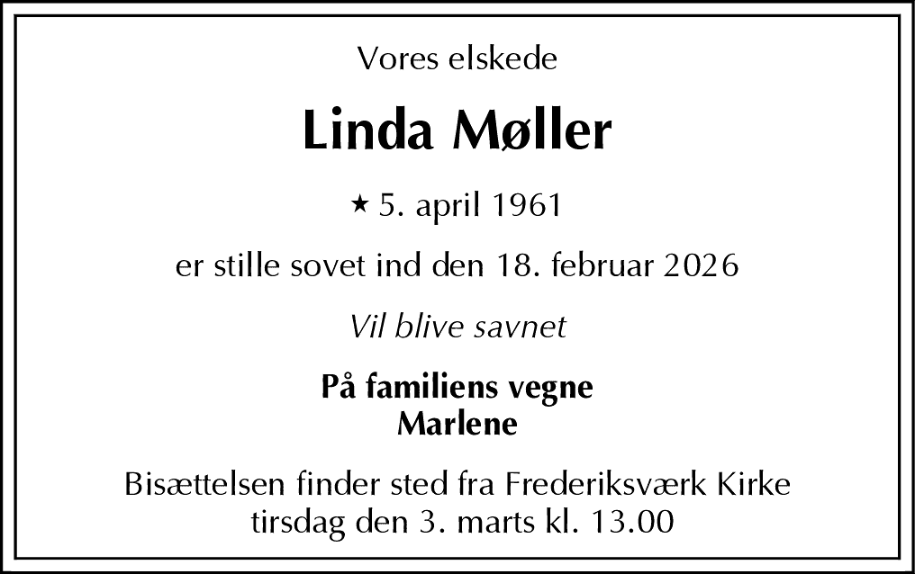 Dødsannonce for Linda Møller