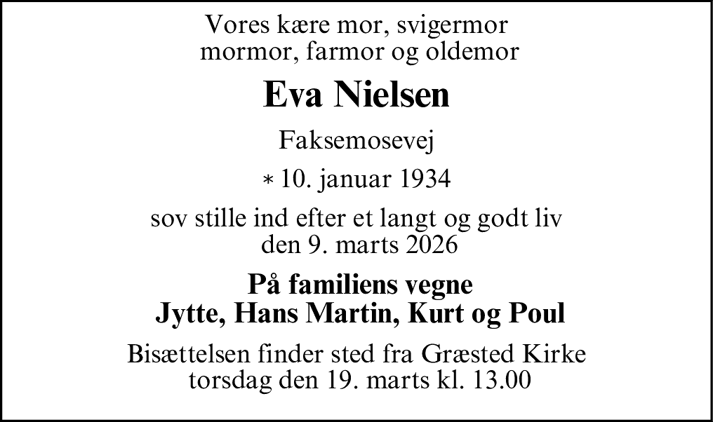 Dødsannonce for Eva Christine Nielsen