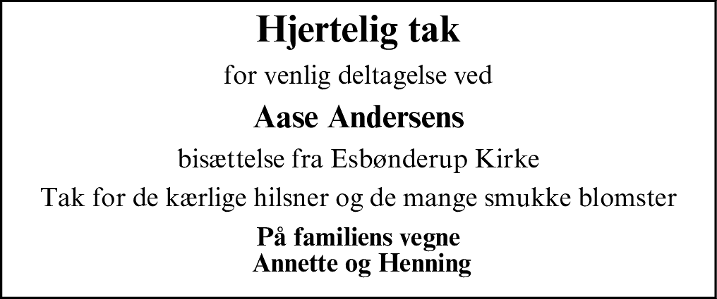 Dødsannonce for Aase Elisabeth Andersen