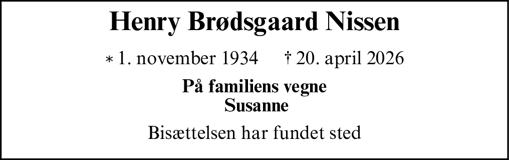 Dødsannonce for Henry Brødsgaard Nissen