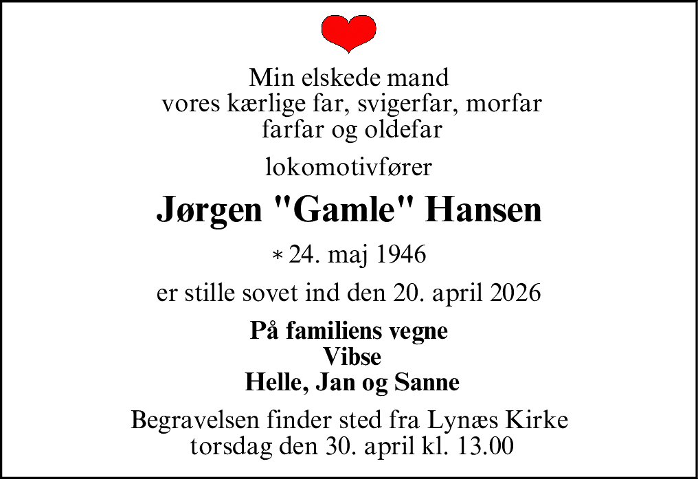 Dødsannonce for Jørgen Christian Hansen