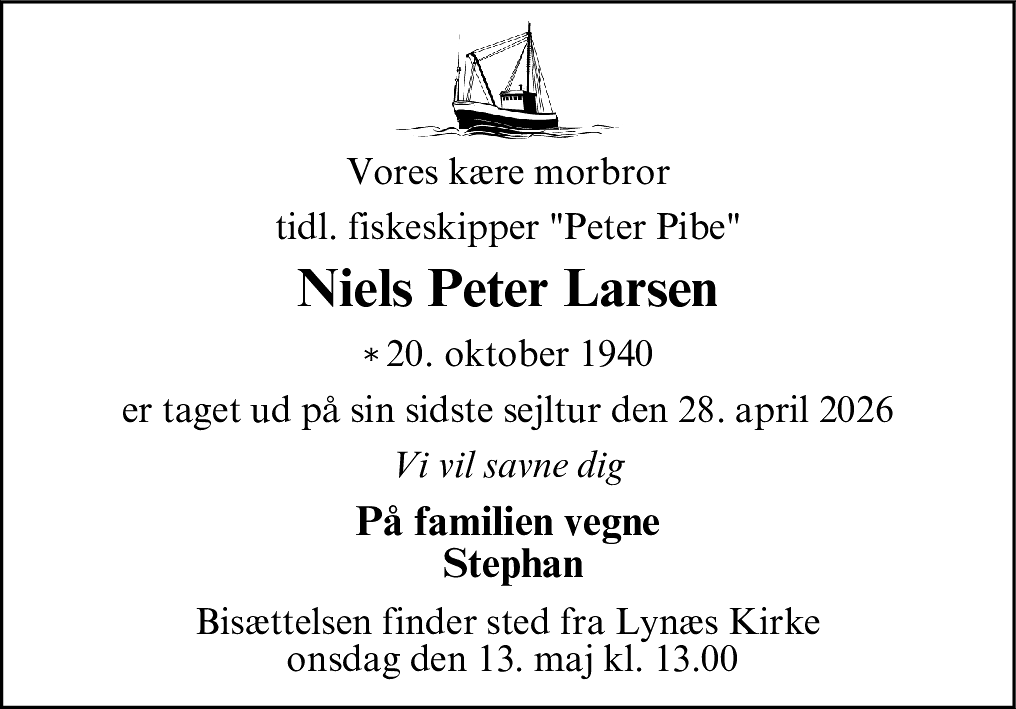 Dødsannonce for Niels Peter Larsen