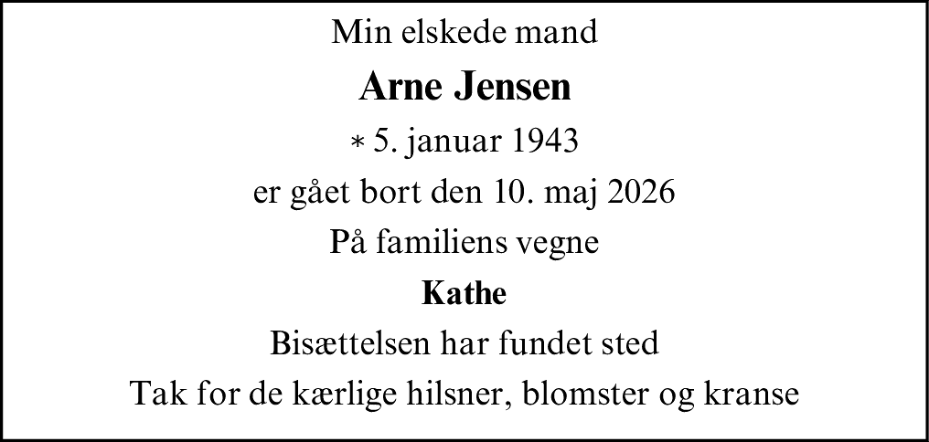 Dødsannonce for Arne Jensen