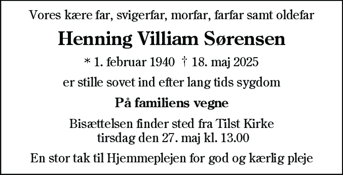 Dødsannonce for Henning Villiam Sørensen