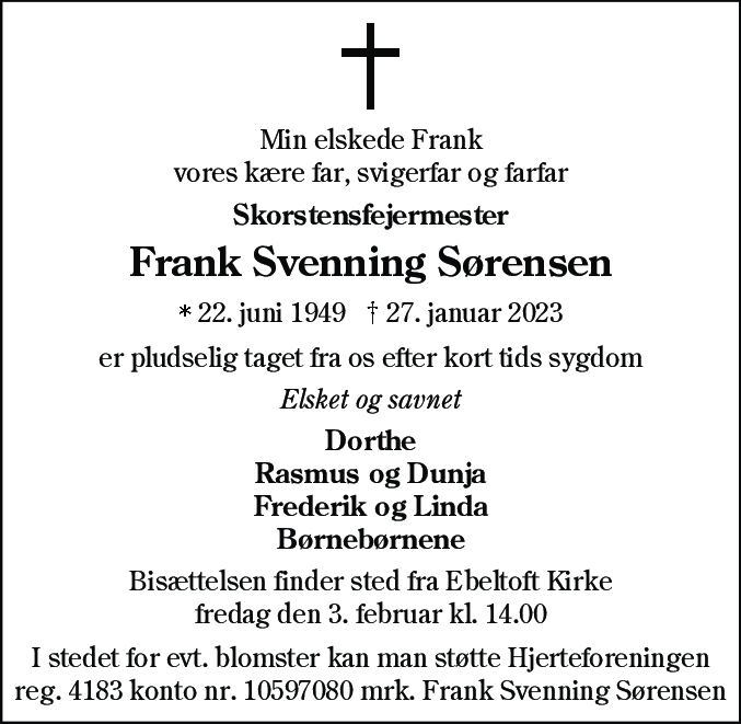 Dødsannonce for Frank Svenning Sørensen