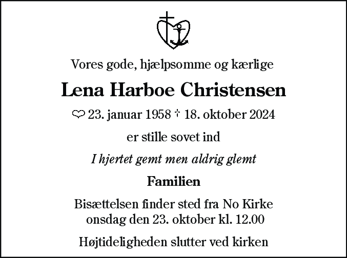 Dødsannonce for Lena Harboe Christensen