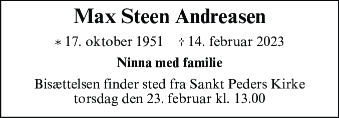 Dødsannonce for Max Steen Andreasen