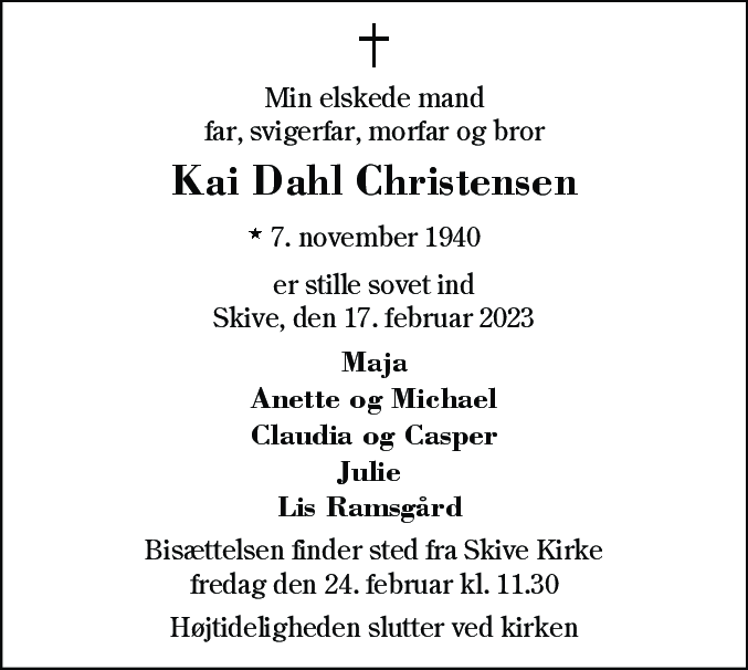 Dødsannonce for Kai Dahl Christensen