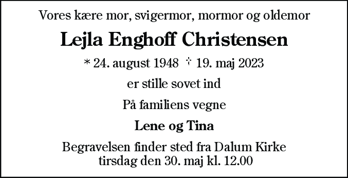 Dødsannonce for Lejla Enghoff Christensen