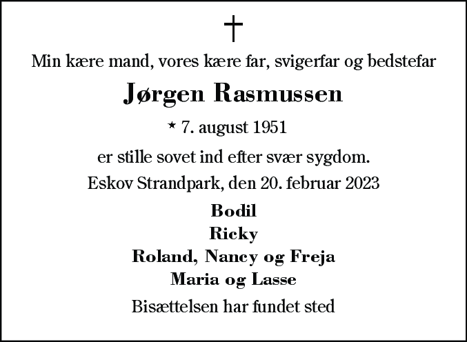 Dødsannonce for Jørgen Rasmussen