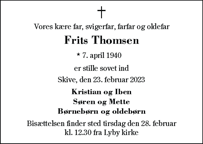 Dødsannonce for Frits Thomsen