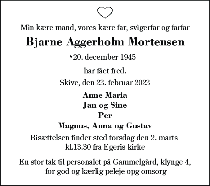 Dødsannonce for Bjarne Aggerholm Mortensen