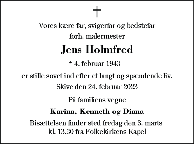 Dødsannonce for Jens Holmfred