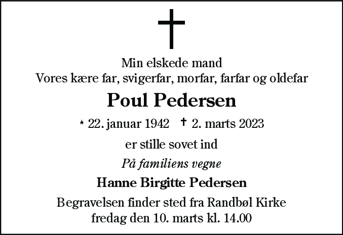 Dødsannonce for Poul Pedersen