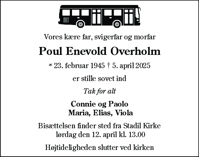 Dødsannonce for Poul Enevoldsen Overholm