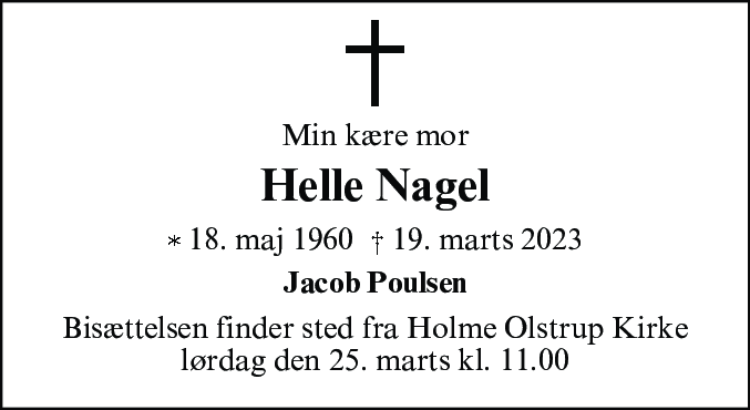 Dødsannonce for Helle Nagel