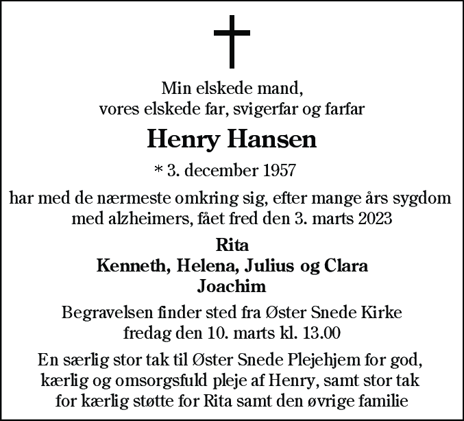 Dødsannonce for Henry Hansen