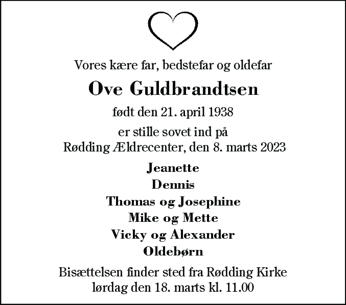 Dødsannonce for Ove Guldbrandtsen