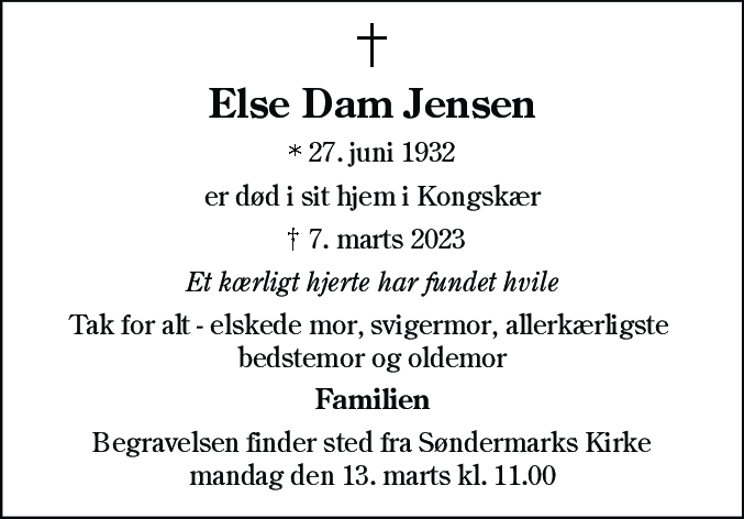 Dødsannonce for Else Dam Jensen